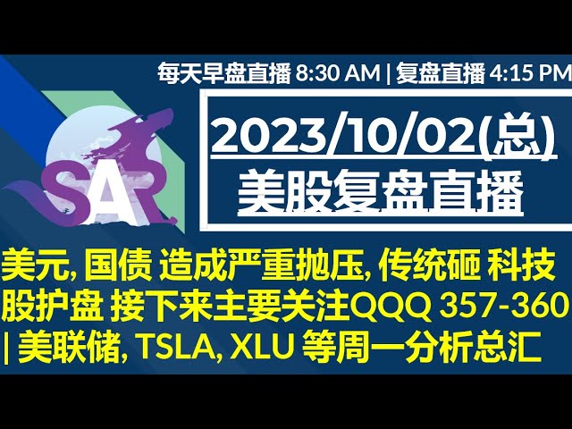 美股直播10/02[复盘] 美元, 国债 造成严重抛压, 传统砸 科技股护盘 接下来主要关注QQQ 357-360 | 美联储, TSLA, XLU 等周一分析总汇