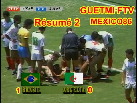 الملخص2 لمقابلة الجزائر والبرازيل كأس العالم 86 واللقطات التي تبحث عنها وتعليق حفيظ دراجي  0 1