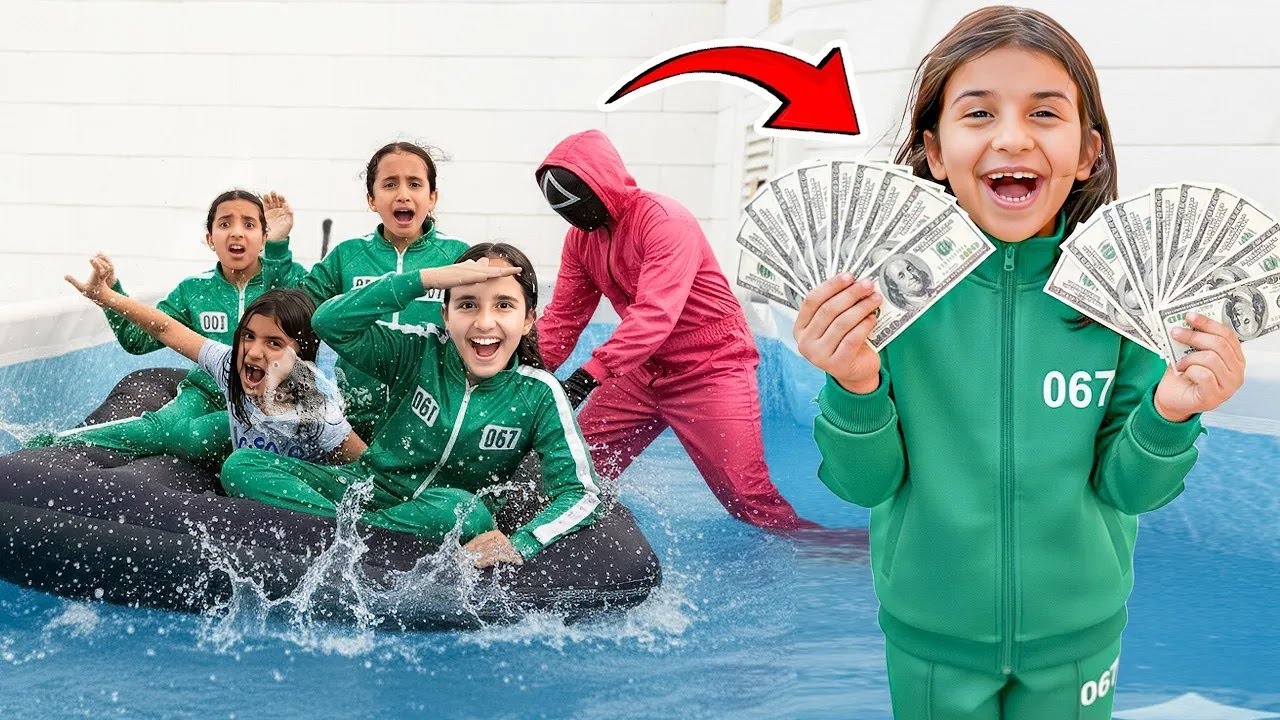 لعبة الحبار بالحياة حقيقية مع بناتي ! أكبر جائزة للفائز ! Squid game آخر واحد يطلع من القارب يفوز