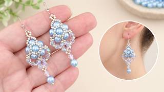 Luxury Beaded Pearl Earrings with Crystals: How to Make Earrings at Home with Seed Beads & Thread?!