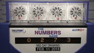 Midday Numbers Game Drawing:  Sunday, February 11, 2018