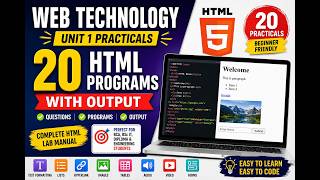 Fundamentals of Web Designing Unit 1 Part 2 Practicals | 20 HTML Programs with Output screenshot 2