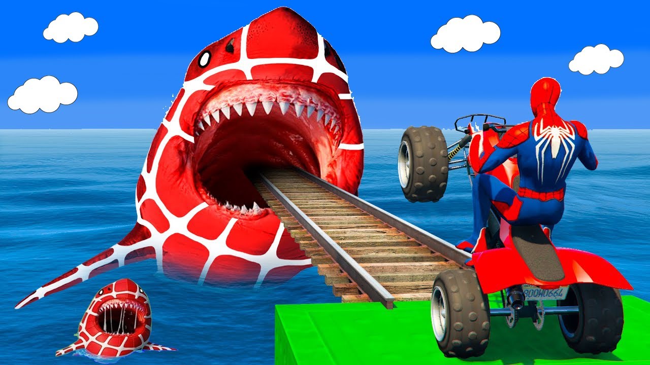 SPIDER MAN Takes on Spiral Bridge Stunt Ride on Motorcycle🦺🥽بطال الخارقين على القضبان دوامة قمع