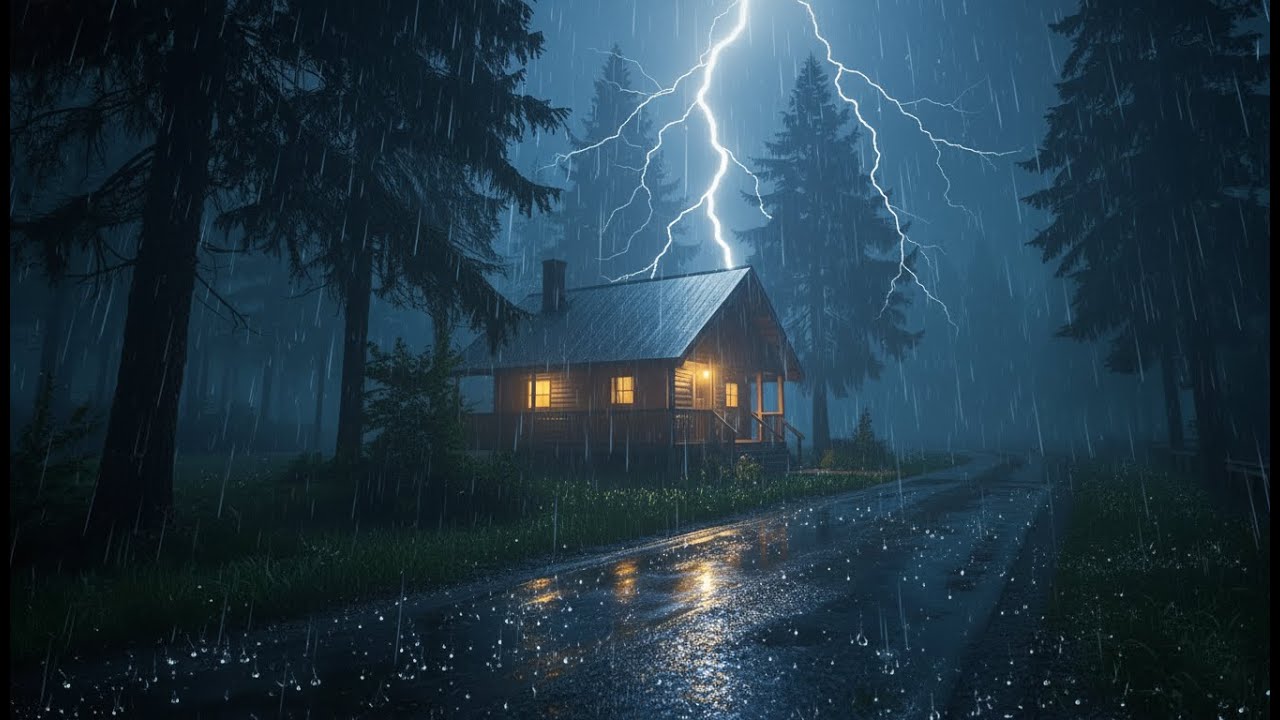 Heavy Rain & Thunderstorm Ambience | Cozy Forest Cabin Rain Sounds for ...
