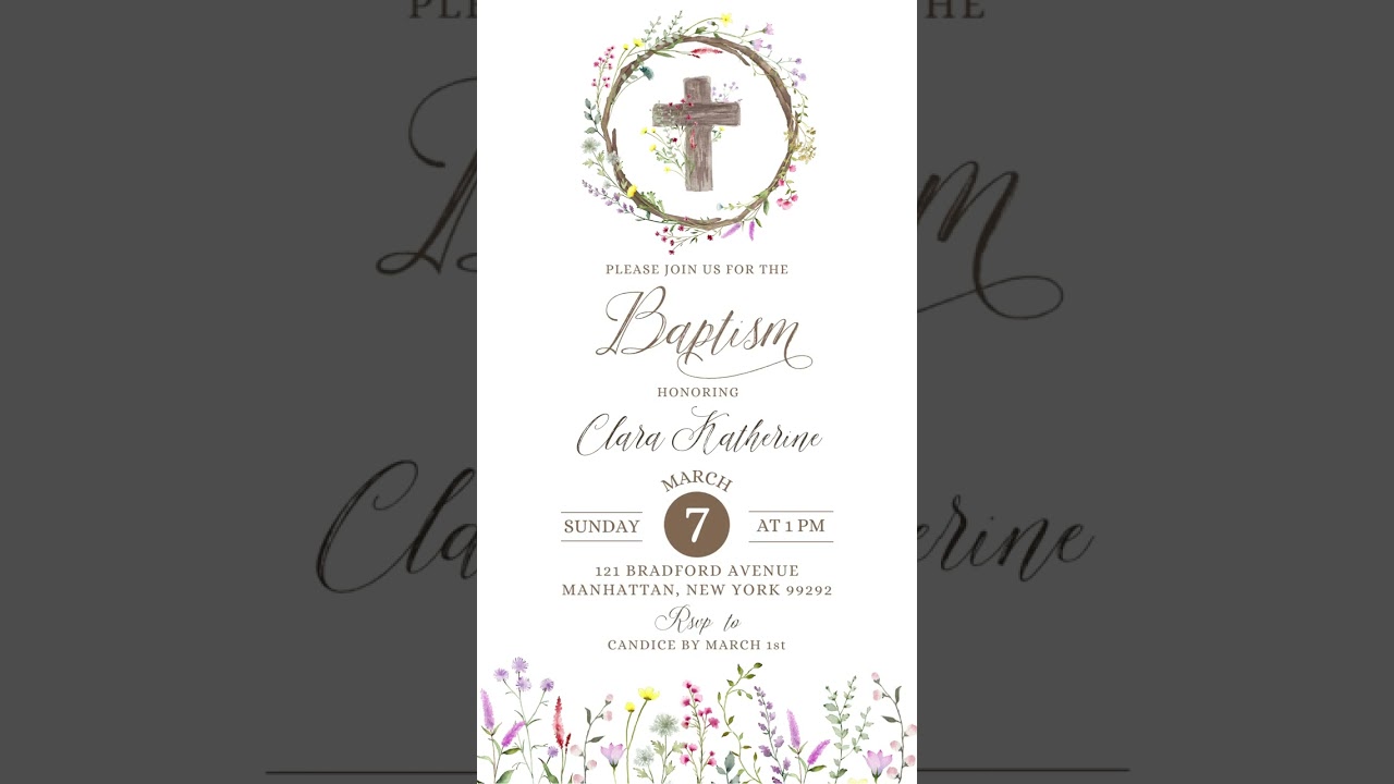 W9 Boho Wildflower Girl Baptism Invitation