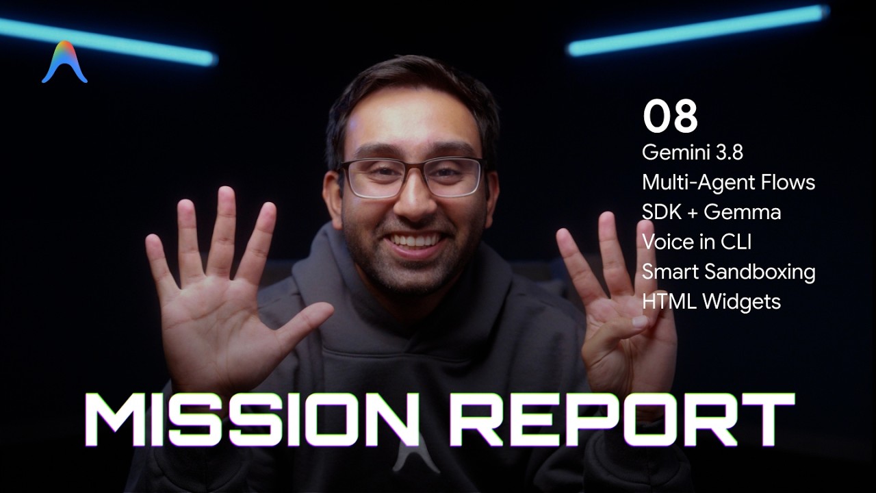 Gemini 3.8 Flashと最新AIエージェント機能：自律型開発を加速する新進化【Mission Report Episode 8】のYouTubeサムネイル