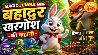 “Magic Jungle Mein Bahadur Khargosh 🐰 | Hindi Cartoon Story | Brave Rabbit vs Clever Fox 🦊 | Kids