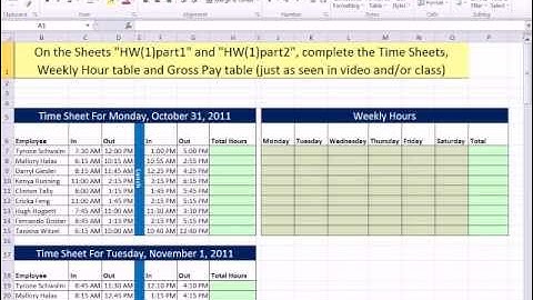 Excel 2010 Business Math 44: Payroll Time Sheets, IF Function For Overtime &Gross Pay Calculations
