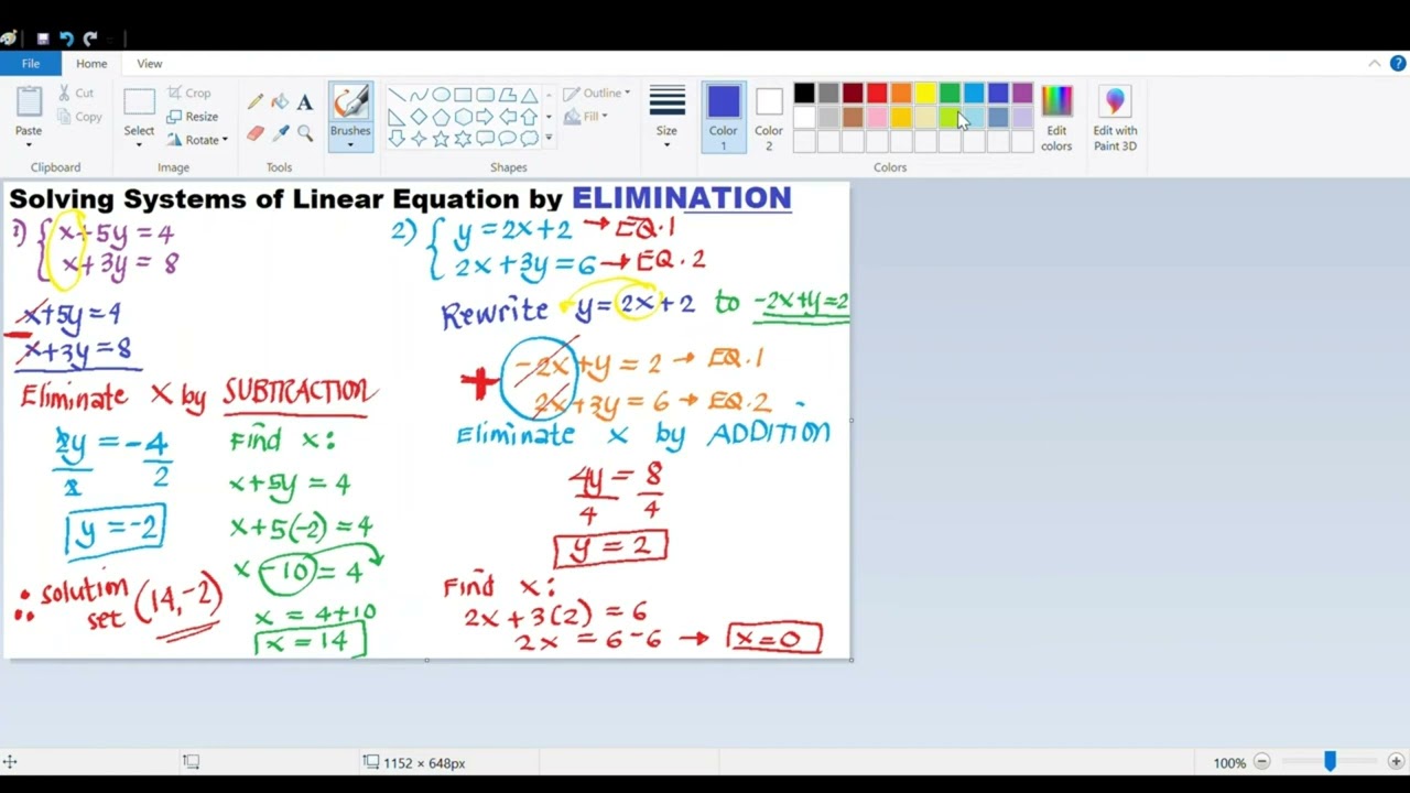 Solving Systems of Linear Equations by ELIMINATION
