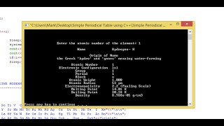 Simple Periodic Table of Elements App using C++ screenshot 1