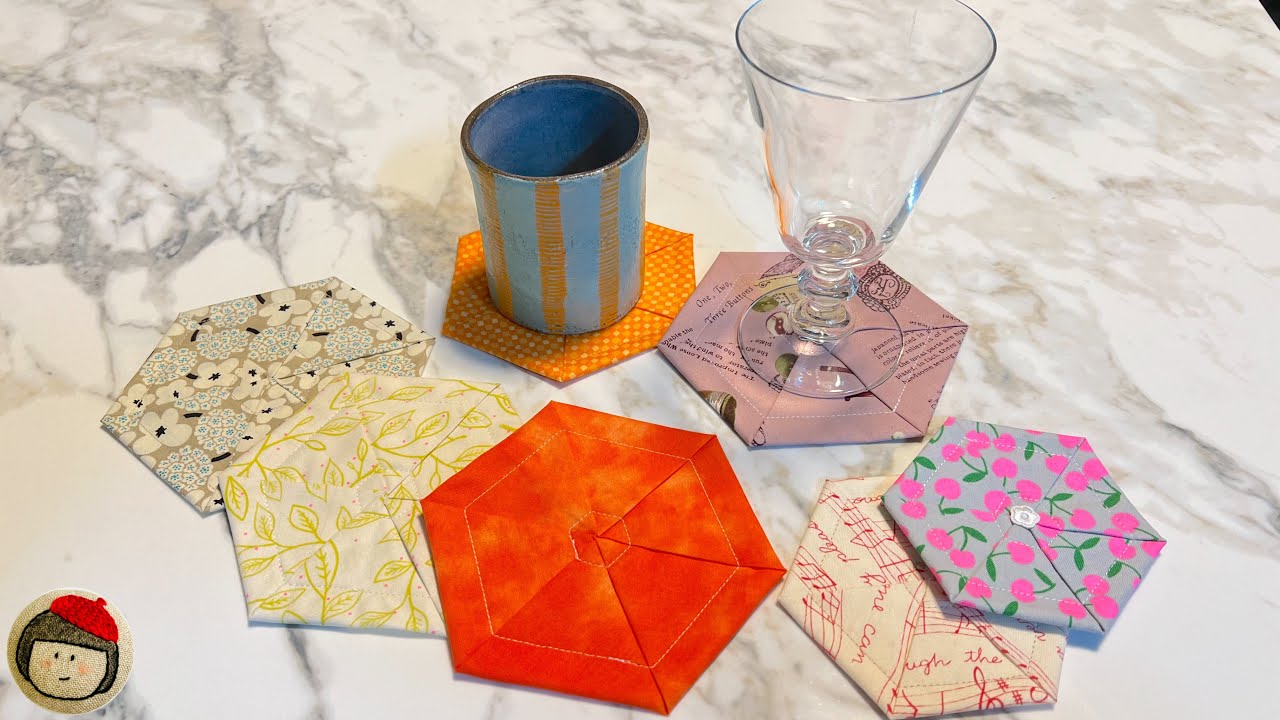 Hexagonal coasters made from a single piece of fabric - YouTube