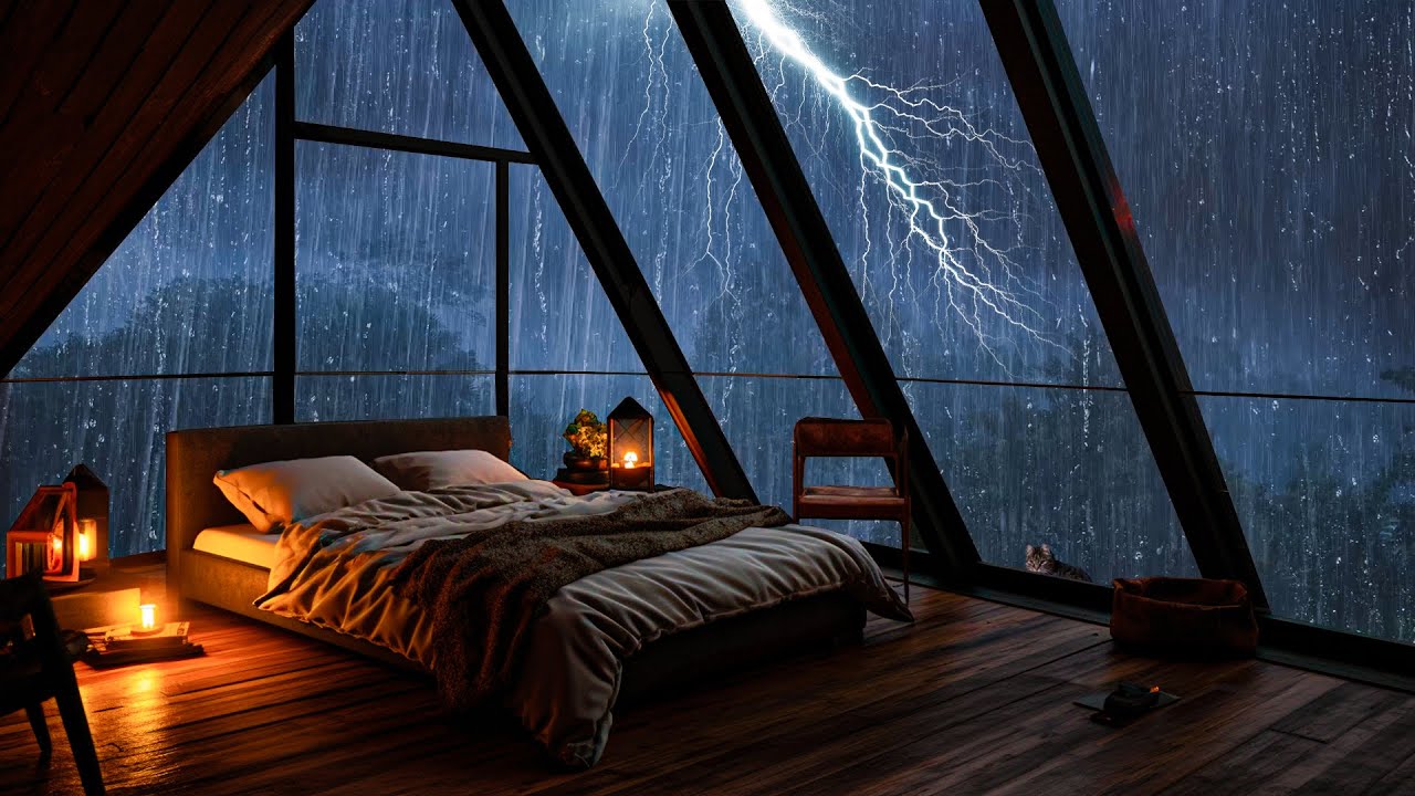 Regengeräusche zum einschlafen – Geräusch von starkem Regen und Donner für tiefen Schlaf #rain sound