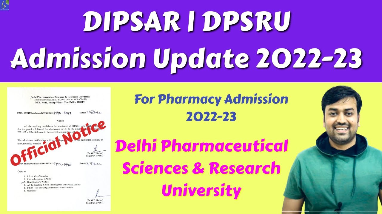DIPSAR | DPSRU  Admission 2022-23 | B Pharma D Pharma, BPT, BMLT | Delhi Pharmacy College