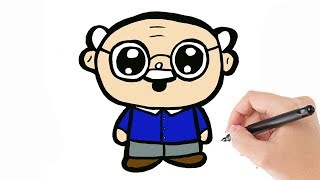 HOW TO DRAW A CARTOON GRANDPA? CUTE AND EASY