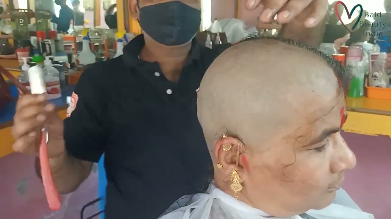 Indian Women Headshave in Barbershop || Hair Donation