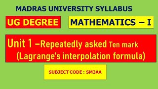 Unit - 1 Important ten mark (Lagrange&#39;s interpolation formula)
