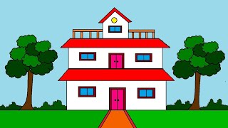 Drawing on Computer | MS Paint | Drawing with shapes | House drawing on computer