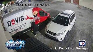 Surveillance video shows thief breaking into plumbing business van in northeast Miami-Dade