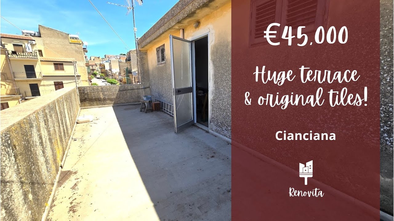 For Sale! €45,000 House with Terrace & Original Tiles. Cianciana, Sicily