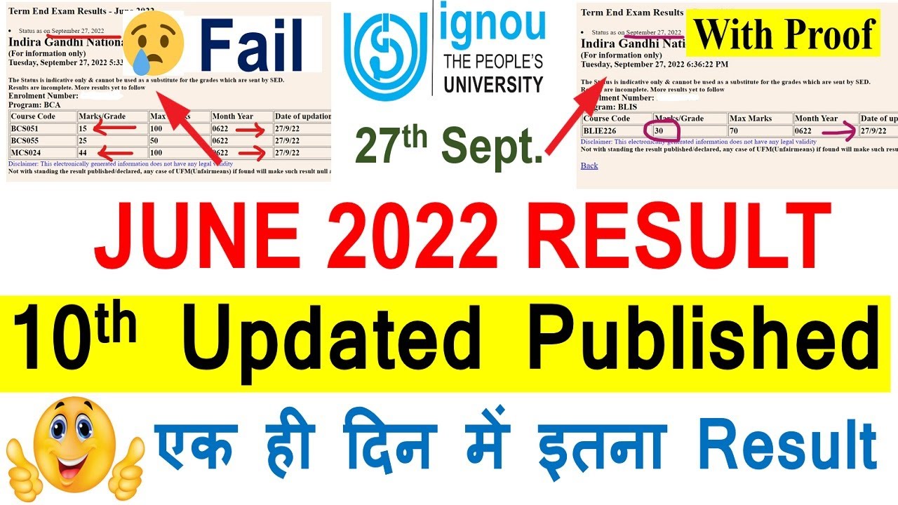 {Breaking News } IGNOU June 2022 Result Big Update  (10th Update ) Published  | Check Your Result