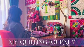 幾何学模様パッチワークキルト 2019年製　母の作品 Patchwork Quilt Grandma's Garden Hexagon Finish - YouTube