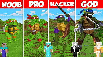Teenage Mutant Ninja Turtles Build Battle Challenge - Noob vs Pro vs Hacker - Minecraft Animation
