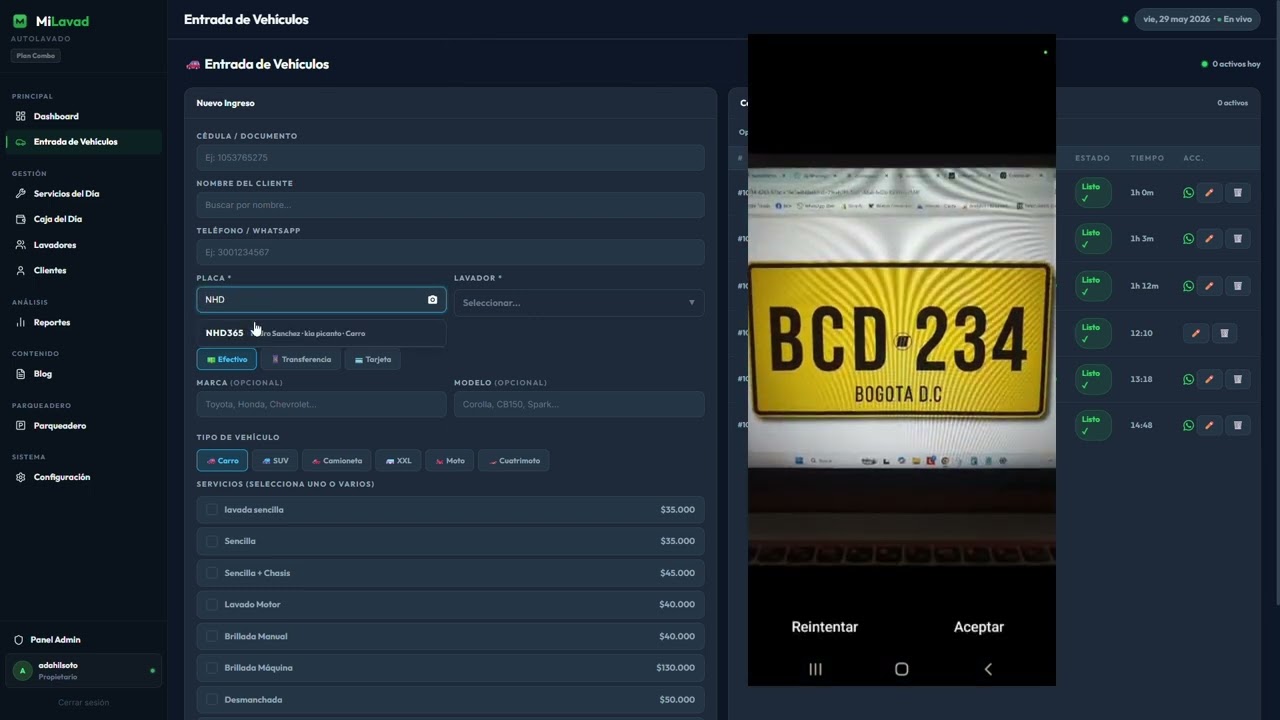Demo de MiLavad — Software para lavaderos de autos