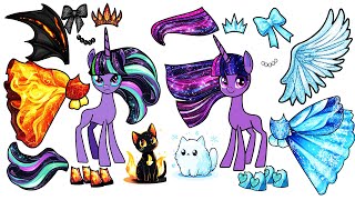 MLP and their cats - Ice vs Fire-  Princess vs Zombie-Fairy vs a vampire- Pony Paper Craft