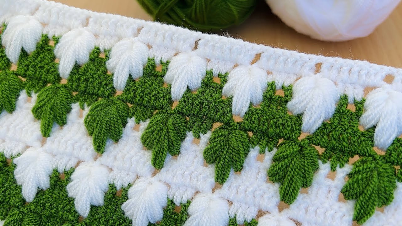 Yeşil ve beyazın harika uyumu ✅ çok güzel Çınar yaprağı örgü modeli / crochet blanket/ knitting