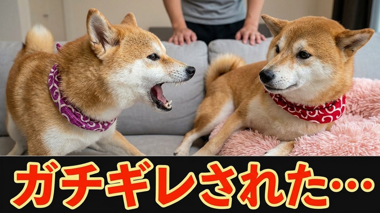妹に激怒され、恥ずかしそうに動揺する天然な兄柴犬に笑ってしまいました。