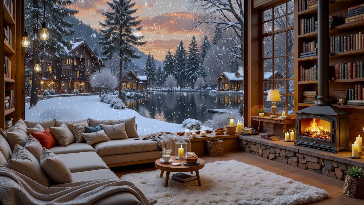Спокойный зимний джаз ❄️ Уютная атмосфера кафе со звуками камина для работы и отдыха