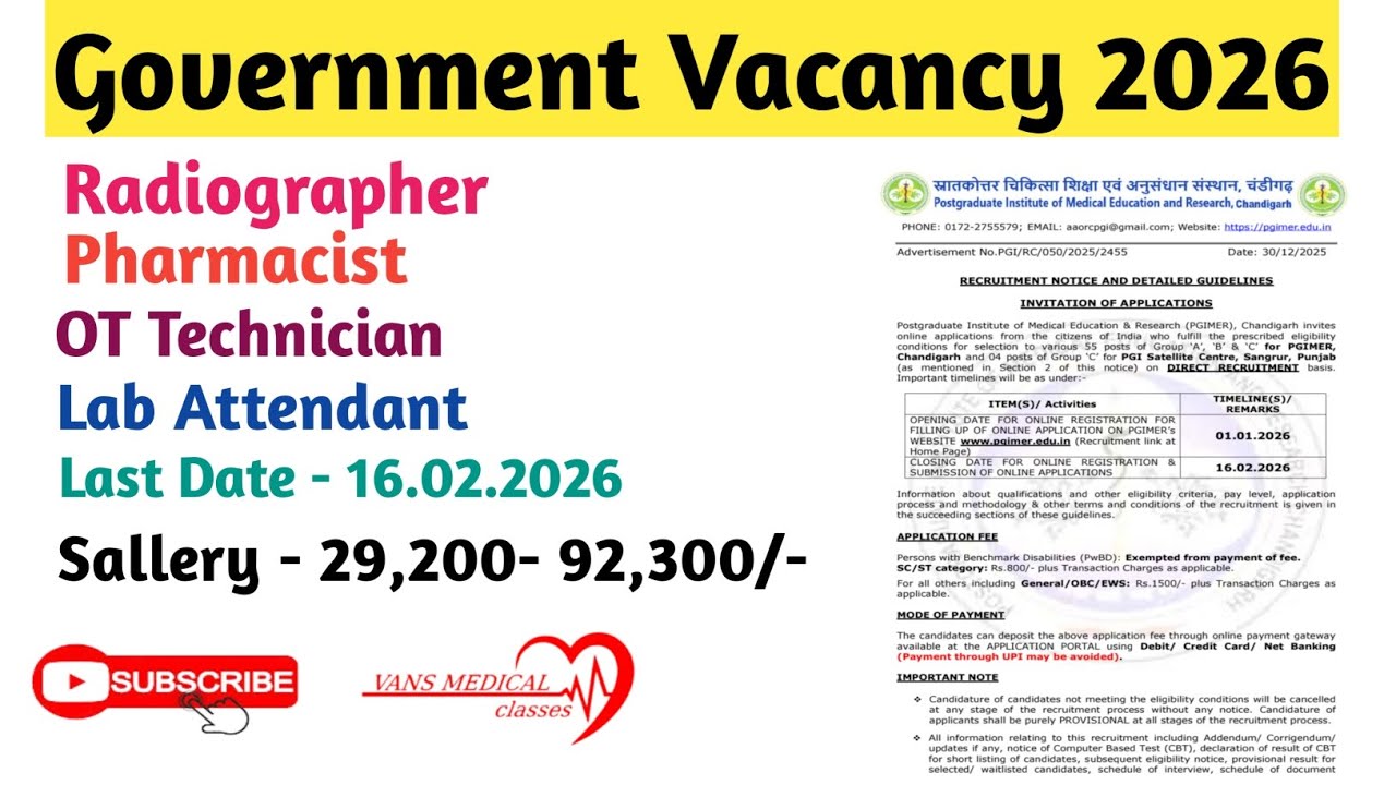 Government Paramedical Vacancy 2026 •| Radiographer , Pharmacist, OT Technician  Vacancy 2026 •| 