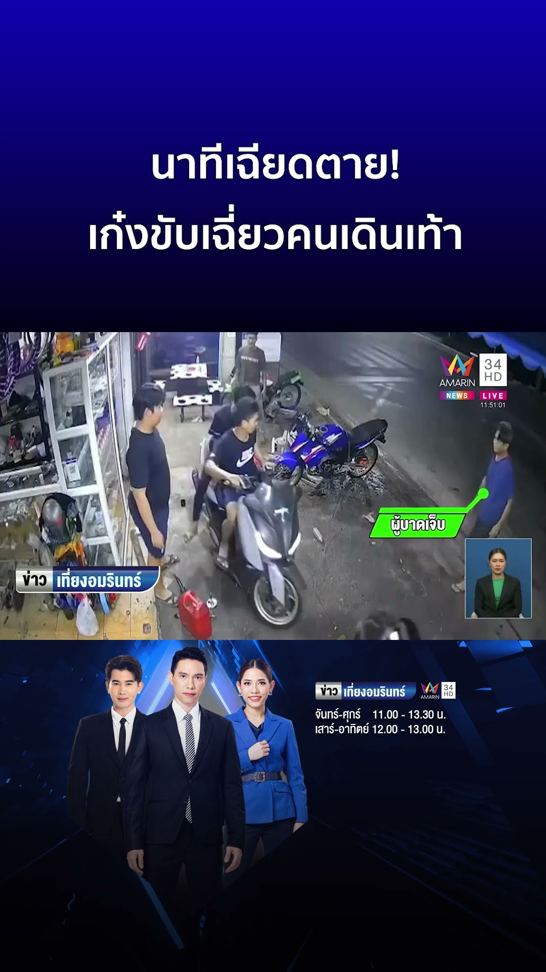 นาทีเฉียดตาย! เก๋งขับเฉี่ยวคนเดินเท้า | ข่าวเที่ยงอมรินทร์