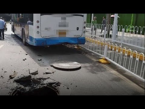 Utility hole explodes underneath bus in central China's Wuhan city