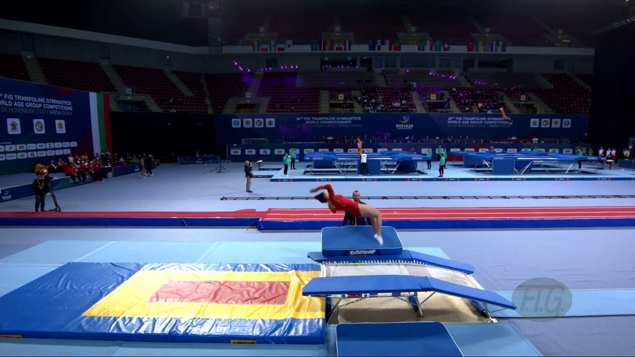 Youtube video: BRANA Alejandra (ESP) W - 2022 Trampoline Worlds, Sofia (BUL) - Q Double Mini Exercise 2