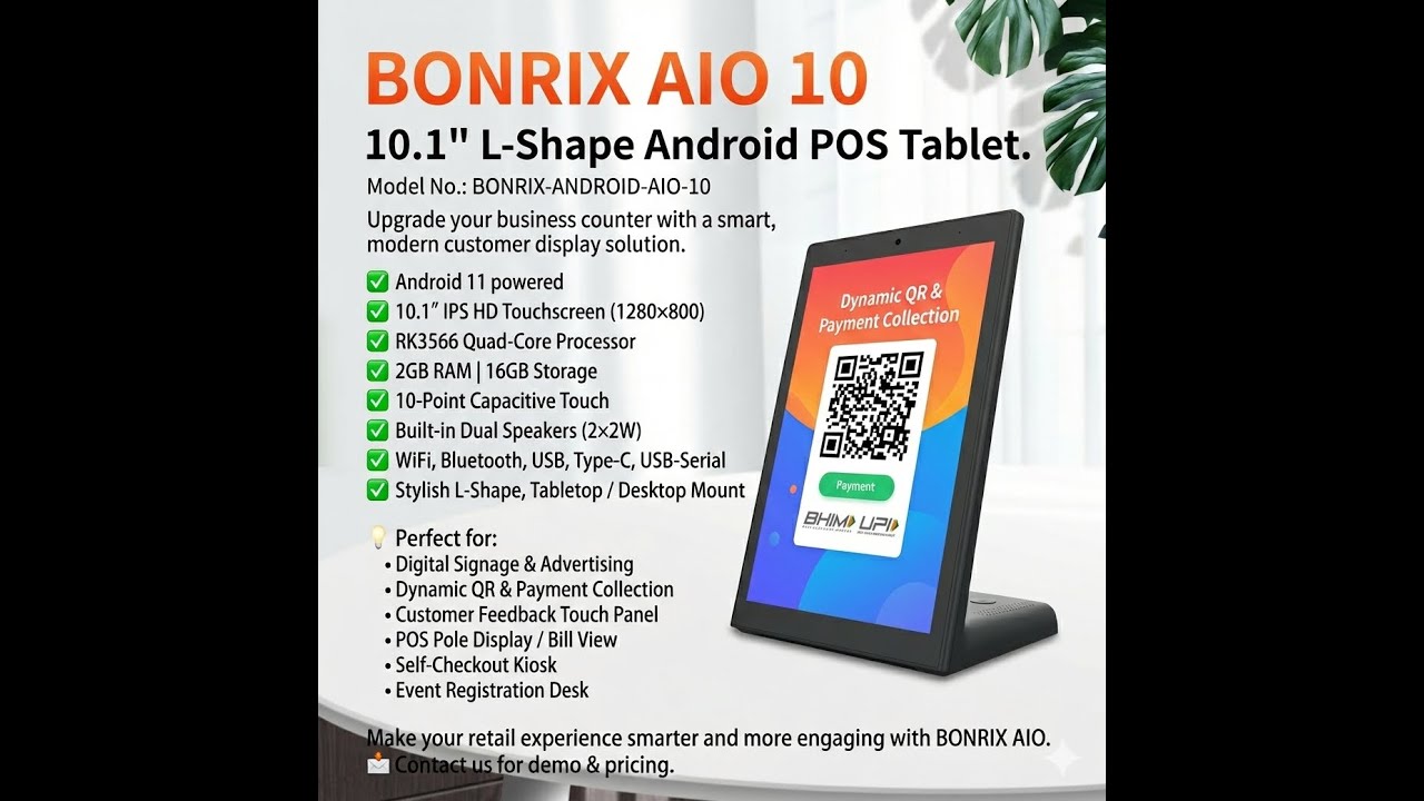 Introducing BONRIX AIO 10: The All-in-One Android POS Tablet for Digital Signage, Billing & QR