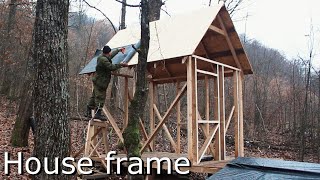 Made the frame of a wooden house in the forest. Part 1