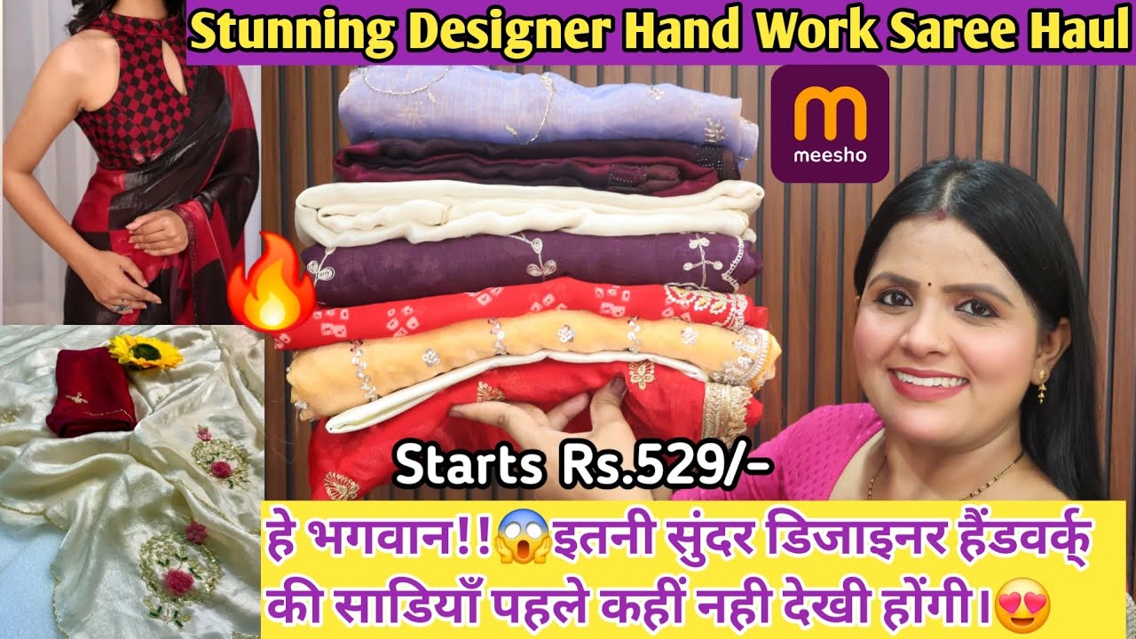 Meesho Huge Designer Handwork Saree Haul 😍  Wedding & Partywear Sarees  Affordable Collection 2026