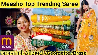 Meesho Top Trending Saree 298 Rs🥰/Meesho Latest Designer Saree/Zarkan work saree gotapatti/Braso