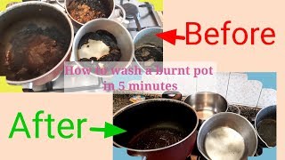 วิธีล้างหม้อไหม้ก้นหม้อ ภายใน5นาที ง่ายๆเพียงสองอย่าง How to washa a burnt pot in 5 minutes