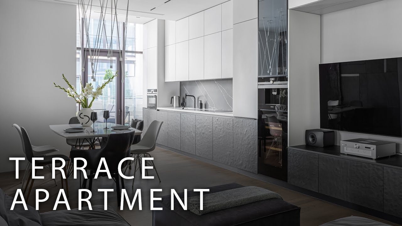 Apartment with a terrace in Moscow. Modern and monochrome interior ...