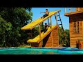 Building The Best 2-Story Water Slide With Palm Tree Branch