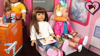 Unboxing and Playing with the American Girl airplane and airport playset. First Class flight set. We pack or dolls suitcase in the 