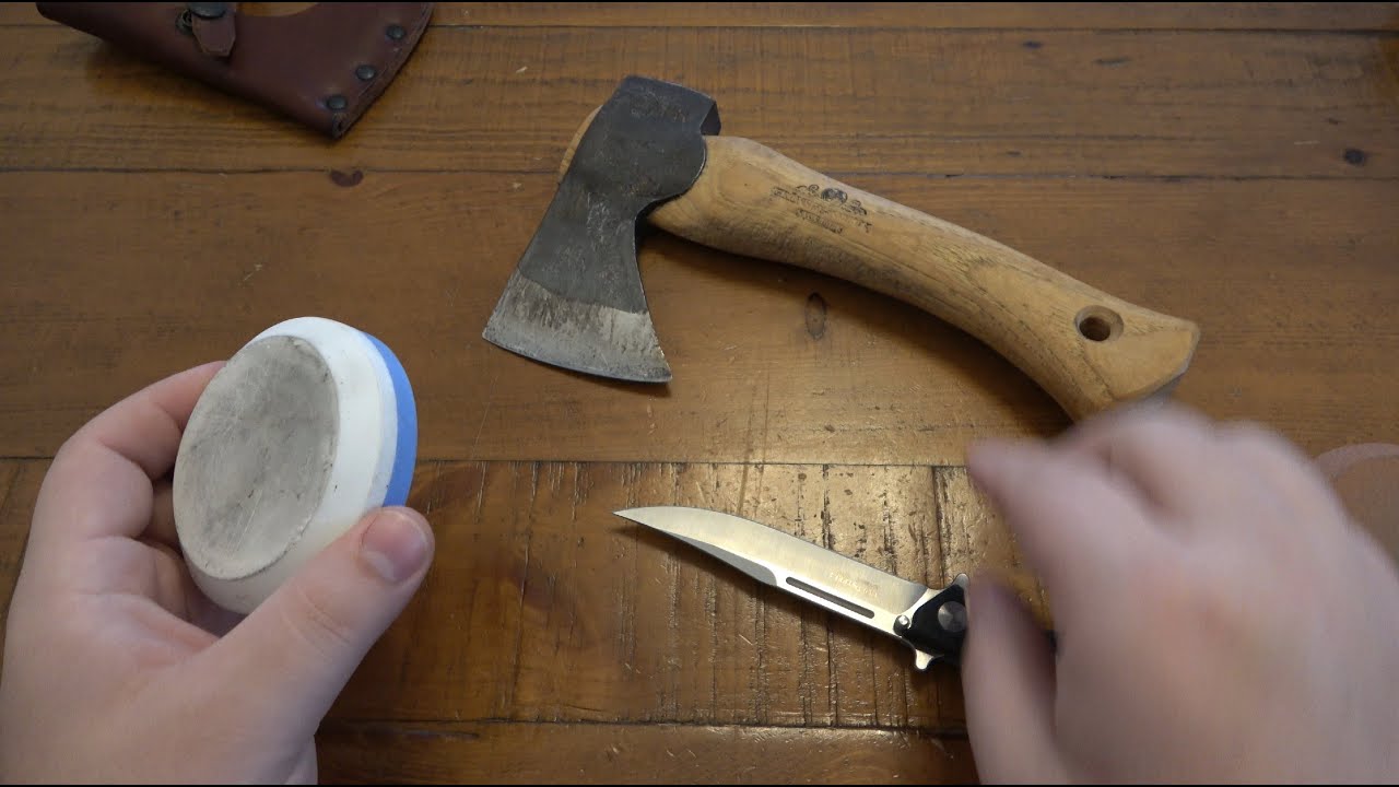 How To Use Puck Sharpening Stones & How To Sharpen A Hatchet Or ANY Other  Large Tool 