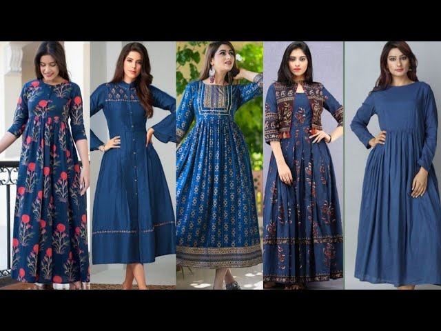 Blue colour Long frock design ideas for ...