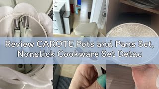 Review CAROTE Pots and Pans Set, Nonstick Cookware Set Detachable Handle, 19pcs Induction Kitchen Co