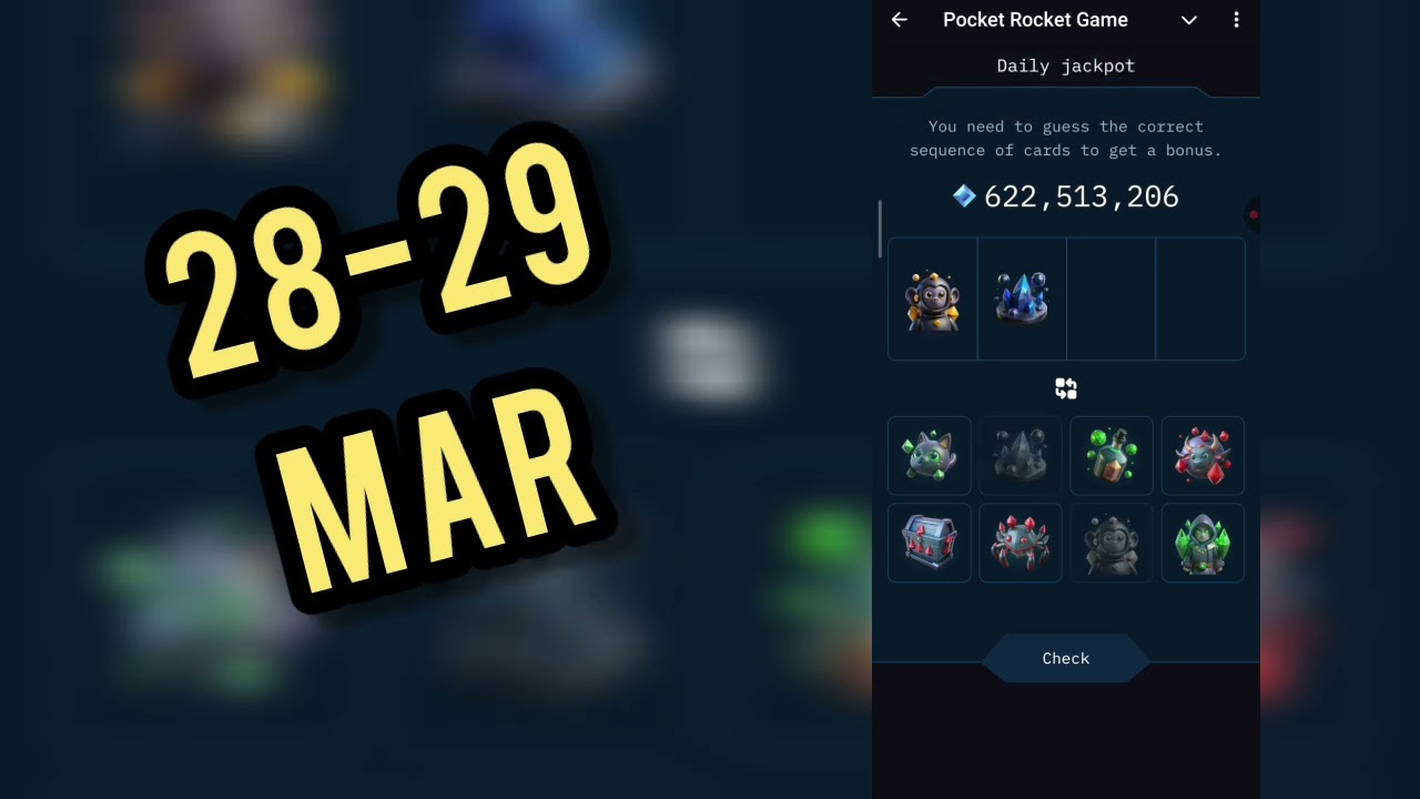 Pocket Rocket Daily Jackpot 28 - 29 March | Today Pocket Rocket Daily Combo 