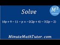 Solve 10p+9-11-p=-2(2p+4)-3(2p-2)