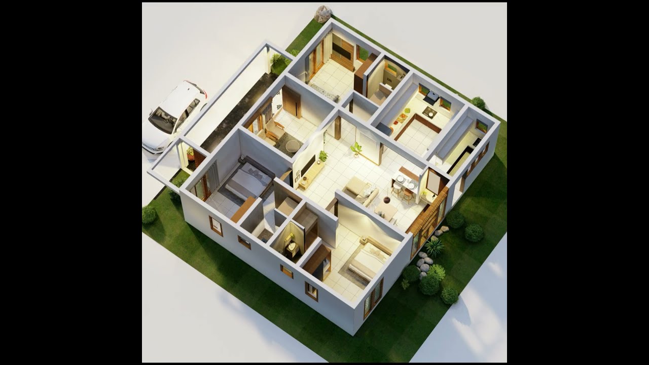 1000 Square Feet 3BHK 3d Plan 3dfloorplan 3bhk Houseplan 3darchitect Keralahomedesign
