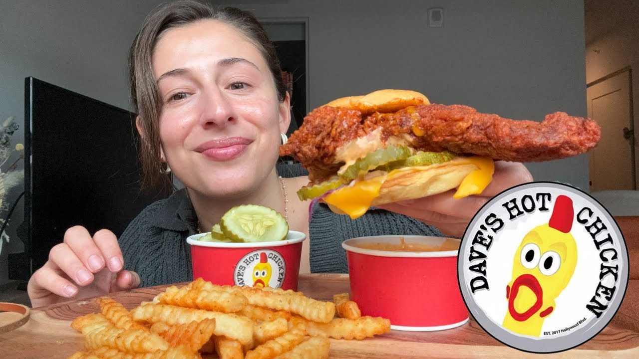 Eating Dave’s Hot Chicken | HUGE Slider + Fries Mukbang